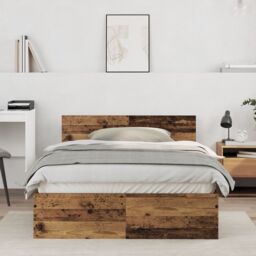Berkfield Home Bed Frame with Headboard Old Wood 120 x 190 cm Solid Wood in Brown - thumbnail 1