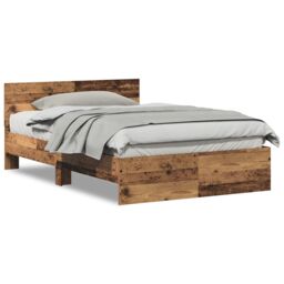 Berkfield Home Bed Frame with Headboard Old Wood 120 x 190 cm Solid Wood in Brown - thumbnail 4