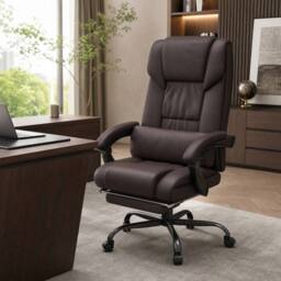 STILVORA Office Chair with Massage & Footrest in Brown