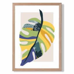 ARTZE Tropical Monstera Teal & Green Mid Century Modern Framed Print SIZE: A4 with Oak Frame - Size: A2