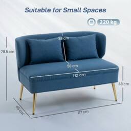 Wyld Haus Taco Linen Look Dark Blue 2 Seater Sofa Wingback Design Gold Metal - thumbnail 3
