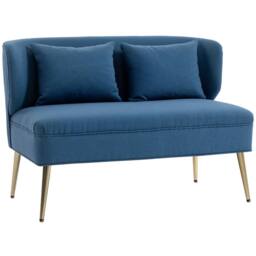 Wyld Haus Taco Linen Look Dark Blue 2 Seater Sofa Wingback Design Gold Metal - thumbnail 2