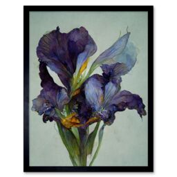 "Artery8 Wall Art Print Iris Floral Modern Watercolour Art Framed in Black - Size: W12"" x H16""" - thumbnail 1