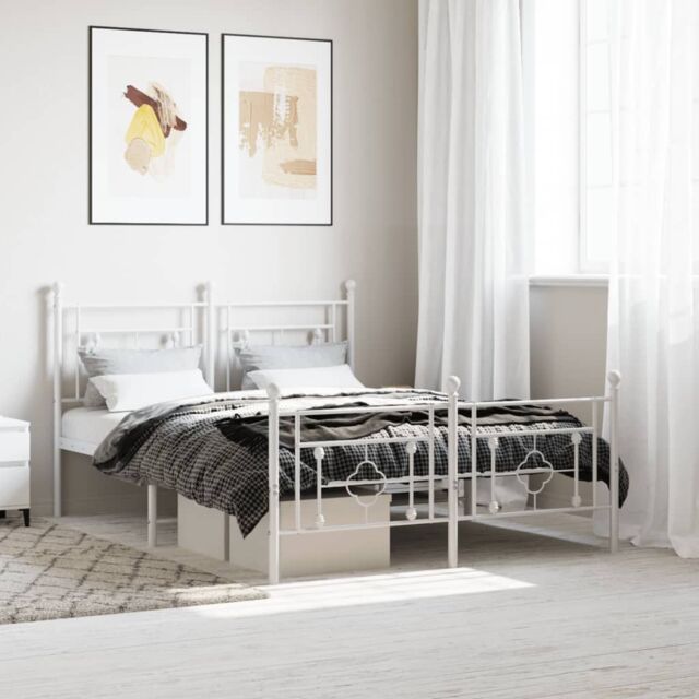 Berkfield Home Metal Bed Frame without Mattress with Footboard White 140x200cm - Size: 140x200 cm - image 1