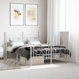 Berkfield Home Metal Bed Frame without Mattress with Footboard White 140x200cm - Size: 140x200 cm - thumbnail 1