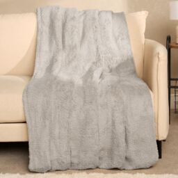 OHS Large Teddy Fleece Throw Blanket in Silver - Size: 150 cm x 200 cm - thumbnail 2