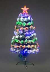 Shatchi 3Ft/90cm Frosted Tips 8 Modes Fibre Optic Christmas Tree LED Pre-Lit in Green - Size: 3ft - thumbnail 1