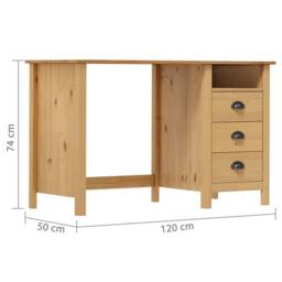 Berkfield Home Desk Hill with 3 Drawers 120x50x74 cm Solid Pine Wood in Brown - Size: 120 x 50 x 74 cm - thumbnail 6