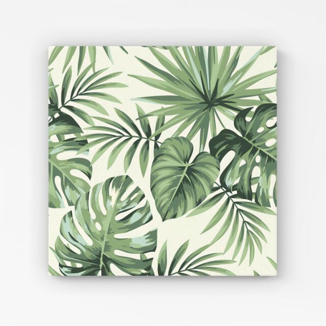 "Warren Reed - Designer Exotic Palm Leaves Canvas in Green - Size: W30"" x H30""" - image 1