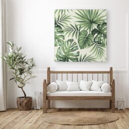 "Warren Reed - Designer Exotic Palm Leaves Canvas in Green - Size: W30"" x H30""" - thumbnail 3
