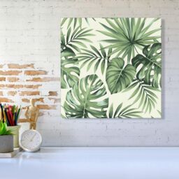 "Warren Reed - Designer Exotic Palm Leaves Canvas in Green - Size: W30"" x H30""" - thumbnail 2