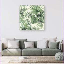 "Warren Reed - Designer Exotic Palm Leaves Canvas in Green - Size: W30"" x H30""" - thumbnail 4