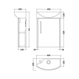 Balterley Winshill 1 Door Right-Hand Cloakroom Vanity Basin Unit, 440mm in Grey - thumbnail 2