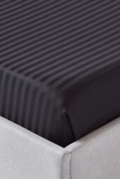 Homescapes Egyptian Cotton Satin Stripe Flat Sheet 330 Thread Count in Black - Size: Single Flat - thumbnail 2