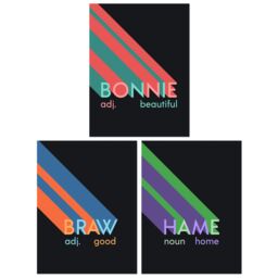 Artery8 Wall Art Print Pack of 3 A4 Retro Style Typography Beautiful Good Home Bonnie Braw Hame Scottish Word Colourful Living Room s Set - thumbnail 1