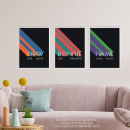 Artery8 Wall Art Print Pack of 3 A4 Retro Style Typography Beautiful Good Home Bonnie Braw Hame Scottish Word Colourful Living Room s Set - thumbnail 2