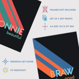 Artery8 Wall Art Print Pack of 3 A4 Retro Style Typography Beautiful Good Home Bonnie Braw Hame Scottish Word Colourful Living Room s Set - thumbnail 4