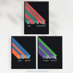 Artery8 Wall Art Print Pack of 3 A4 Retro Style Typography Beautiful Good Home Bonnie Braw Hame Scottish Word Colourful Living Room s Set - thumbnail 5