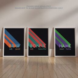 Artery8 Wall Art Print Pack of 3 A4 Retro Style Typography Beautiful Good Home Bonnie Braw Hame Scottish Word Colourful Living Room s Set - thumbnail 6