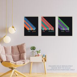 Artery8 Wall Art Print Pack of 3 A4 Retro Style Typography Beautiful Good Home Bonnie Braw Hame Scottish Word Colourful Living Room s Set - thumbnail 3