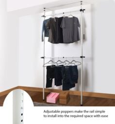 House of Home Telescopic Clothes Rack Wardrobe Organiser Hanging Rail Adjustable Storage in White - thumbnail 6