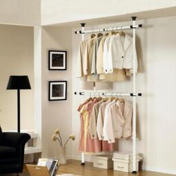 House of Home Telescopic Clothes Rack Wardrobe Organiser Hanging Rail Adjustable Storage in White - thumbnail 1