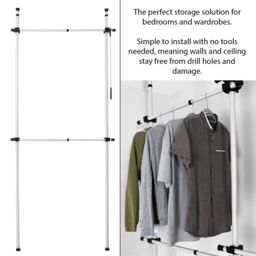 House of Home Telescopic Clothes Rack Wardrobe Organiser Hanging Rail Adjustable Storage in White - thumbnail 4