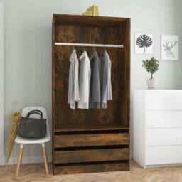 Berkfield Home Wardrobe Smoked Oak 100x50x200 cm Engineered Wood in Brown - Size: 100 x 50 x 200 cm - thumbnail 2