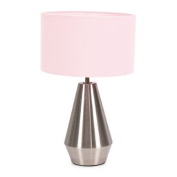 ValueLights Jax Brushed Chrome Dimmable Touch Table Lamp with Fabric Drum Shade in Baby Pink - thumbnail 2