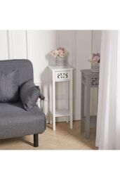 Living and Home 2-tier French Style Small Slim Accent Side Table Stand Wood Unit Nightstand with Drawer Shelf in White - thumbnail 3