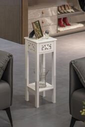 Living and Home 2-tier French Style Small Slim Accent Side Table Stand Wood Unit Nightstand with Drawer Shelf in White