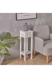 Living and Home 2-tier French Style Small Slim Accent Side Table Stand Wood Unit Nightstand with Drawer Shelf in White - thumbnail 2