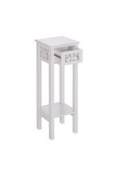 Living and Home 2-tier French Style Small Slim Accent Side Table Stand Wood Unit Nightstand with Drawer Shelf in White - thumbnail 5
