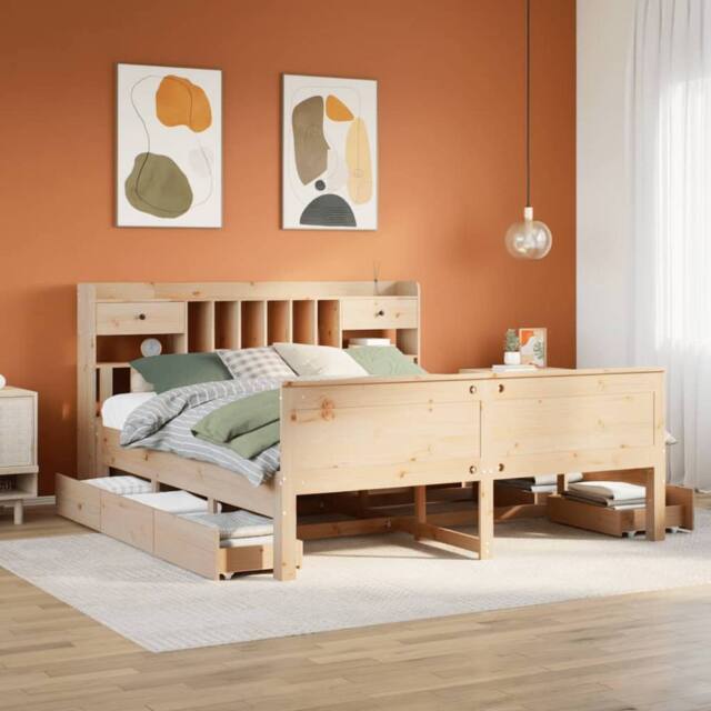 Berkfield Home Bookcase Bed without Mattress 180x200 cm Super King Solid Wood Pine in Light Tan - image 1