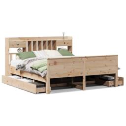 Berkfield Home Bookcase Bed without Mattress 180x200 cm Super King Solid Wood Pine in Light Tan - thumbnail 2