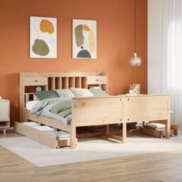 Berkfield Home Bookcase Bed without Mattress 180x200 cm Super King Solid Wood Pine in Light Tan - thumbnail 1