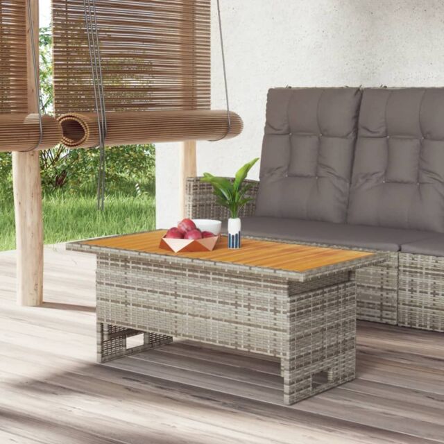 Berkfield Home Garden Table Grey 100x50x43/63 cm Solid Wood Acacia&Poly Rattan in Black - image 1