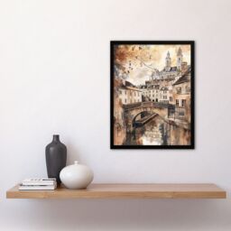 "Artery8 Bath England Historic Canal England Watercolour Framed Art Print in Beige - Size: W12"" x H16""" - thumbnail 4