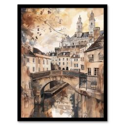 "Artery8 Bath England Historic Canal England Watercolour Framed Art Print in Beige - Size: W12"" x H16""" - thumbnail 1