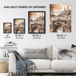 "Artery8 Bath England Historic Canal England Watercolour Framed Art Print in Beige - Size: W12"" x H16""" - thumbnail 3