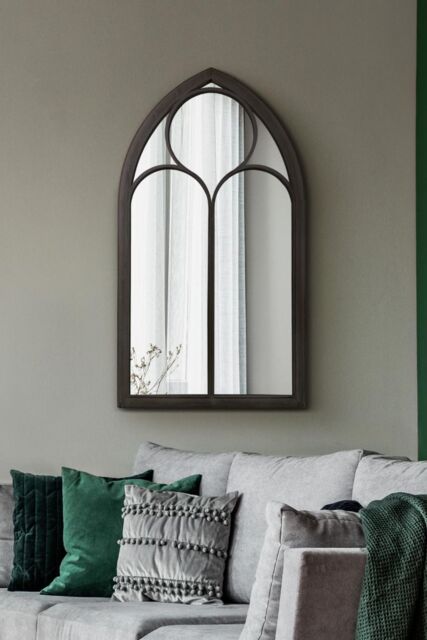 "MirrorOutlet Rustic Black Metal Chapel Arched Wall Mirror 44"" X 24"" (111CM X 61CM) - Size: 1 Pack" - image 1