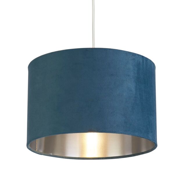 Lighting Collection Teal Velvet Drum Shade Silver Inner Lamp Shade - image 1