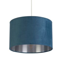 Lighting Collection Teal Velvet Drum Shade Silver Inner Lamp Shade - thumbnail 3