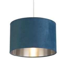 Lighting Collection Teal Velvet Drum Shade Silver Inner Lamp Shade - thumbnail 2