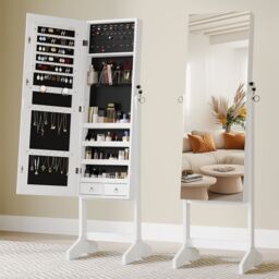Dprodo Standing Jewelry Armoire Cabinet with Full Length Mirror in White - Size: 1 Pack - thumbnail 1