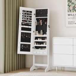 Dprodo Standing Jewelry Armoire Cabinet with Full Length Mirror in White - Size: 1 Pack - thumbnail 2