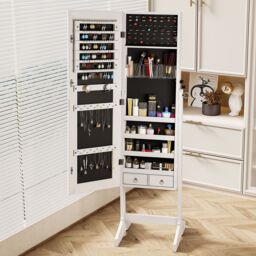 Dprodo Standing Jewelry Armoire Cabinet with Full Length Mirror in White - Size: 1 Pack - thumbnail 7