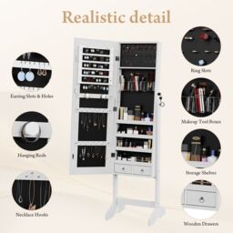 Dprodo Standing Jewelry Armoire Cabinet with Full Length Mirror in White - Size: 1 Pack - thumbnail 8