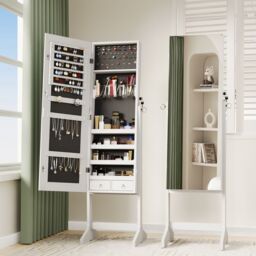 Dprodo Standing Jewelry Armoire Cabinet with Full Length Mirror in White - Size: 1 Pack - thumbnail 5