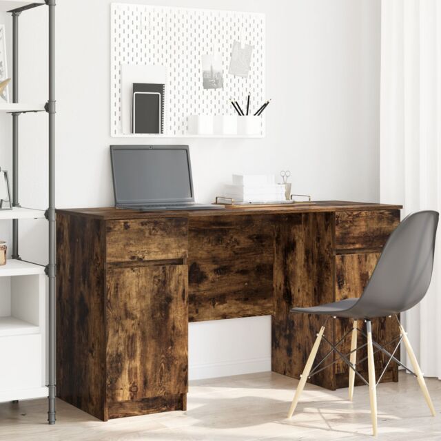 Berkfield Home Desk Smoked Oak 140x49x76 cm Engineered Wood - Size: 140 x 49 x 76 cm - image 1